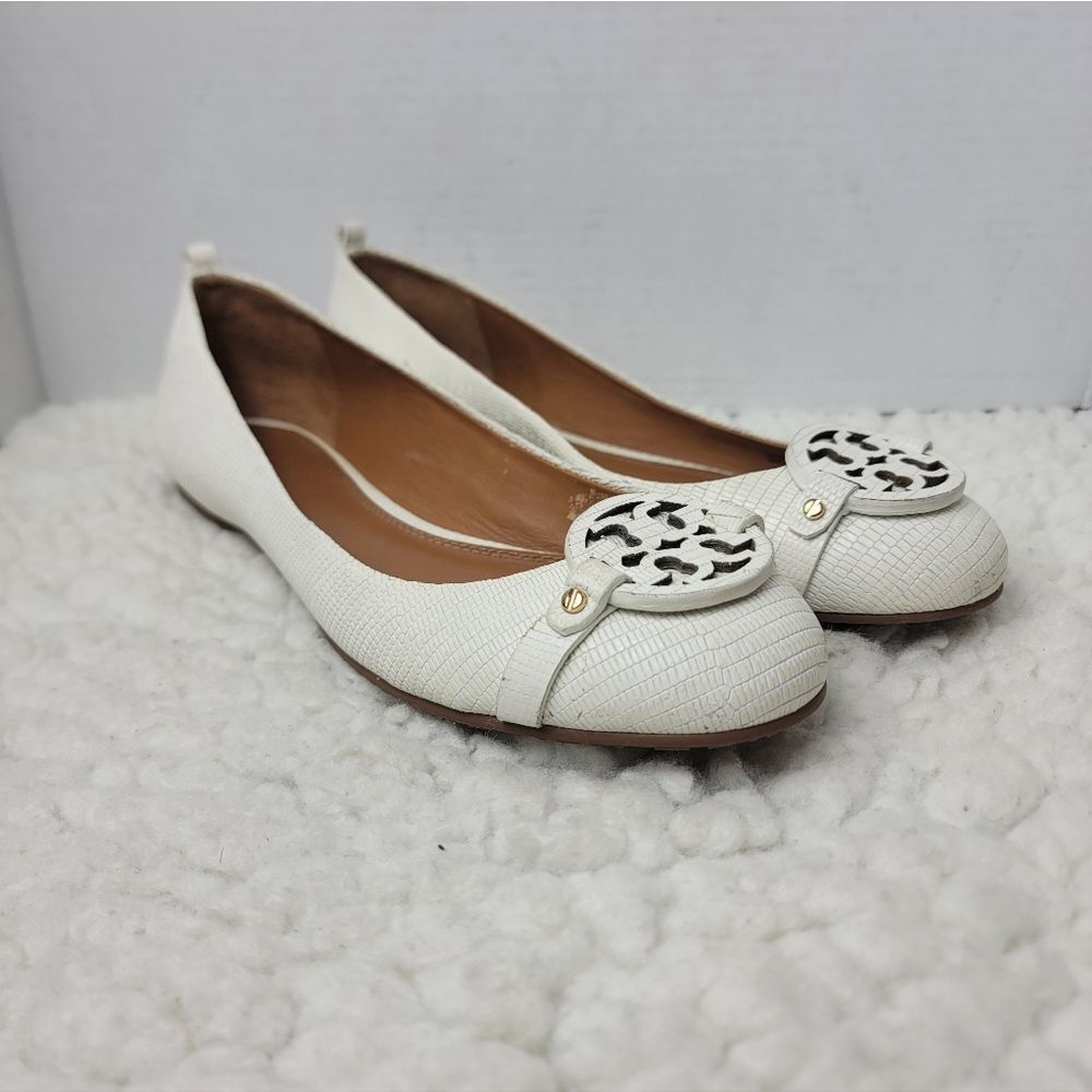Tory Burch Mini Miller Ballet Flats Women White Micro Tejus Leather Logo